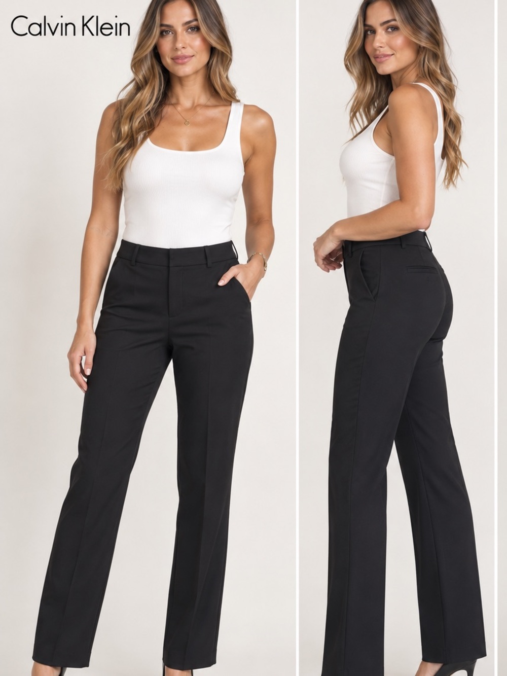 Calvin Klein Black Tailored Straight-Leg Trousers